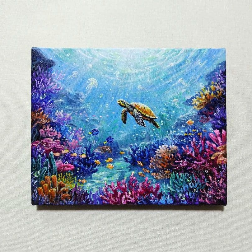 ぷ*あ様 【海中世界】アクリル画 F3 風景画 絵画