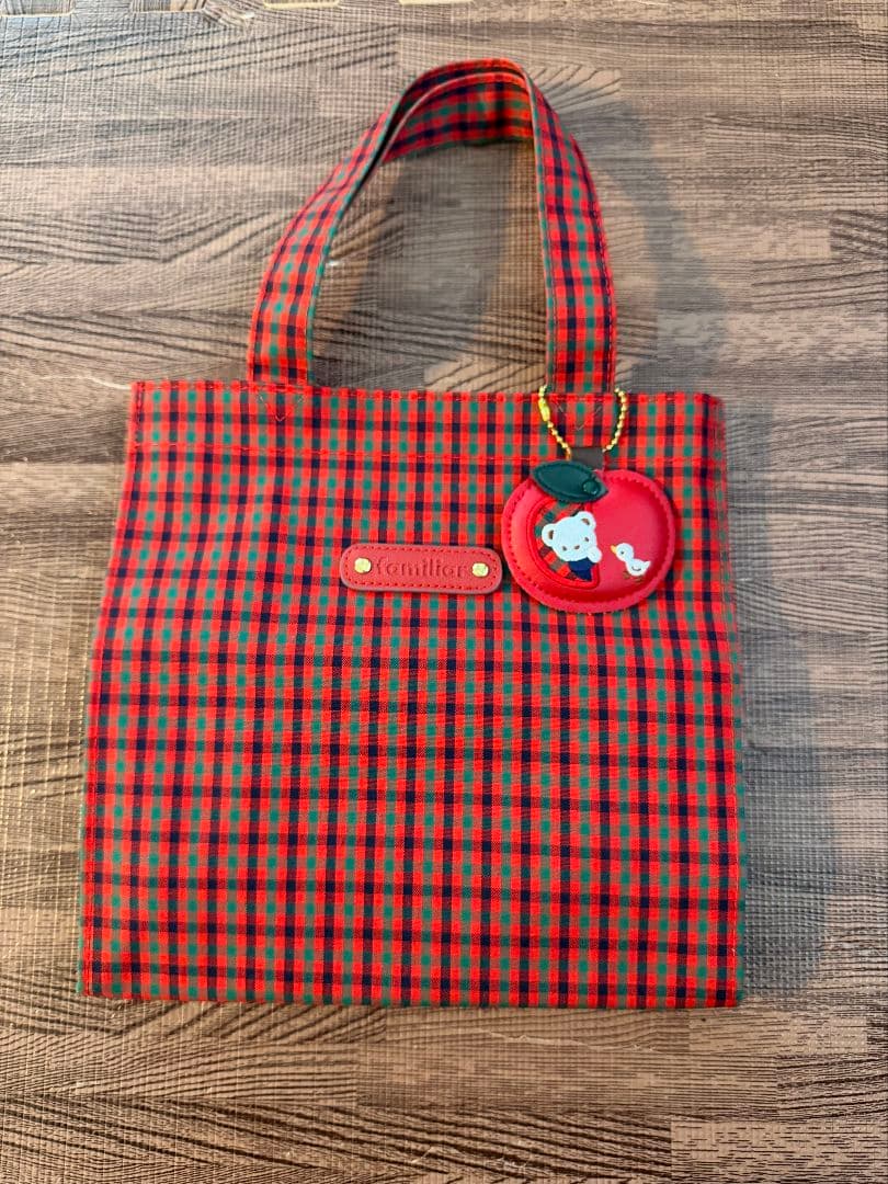 familiar 赤緑チェック トートバッグ　小
