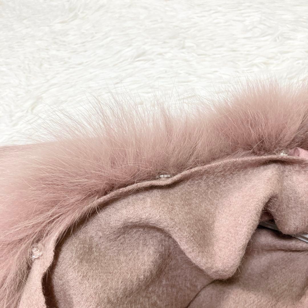 美品✨エポカ　カシミヤ フォックスファー　ポンチョ　ケープ　大判　ストール　羽織