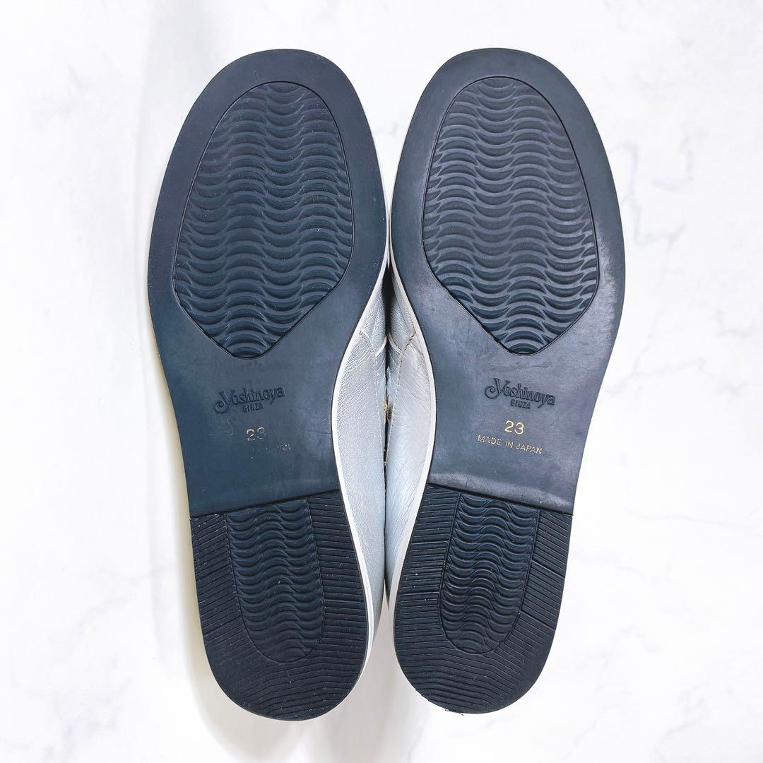 定価3万✨銀座ヨシノヤ カットワーク レザースニーカー 軽量 シルバー 23cm