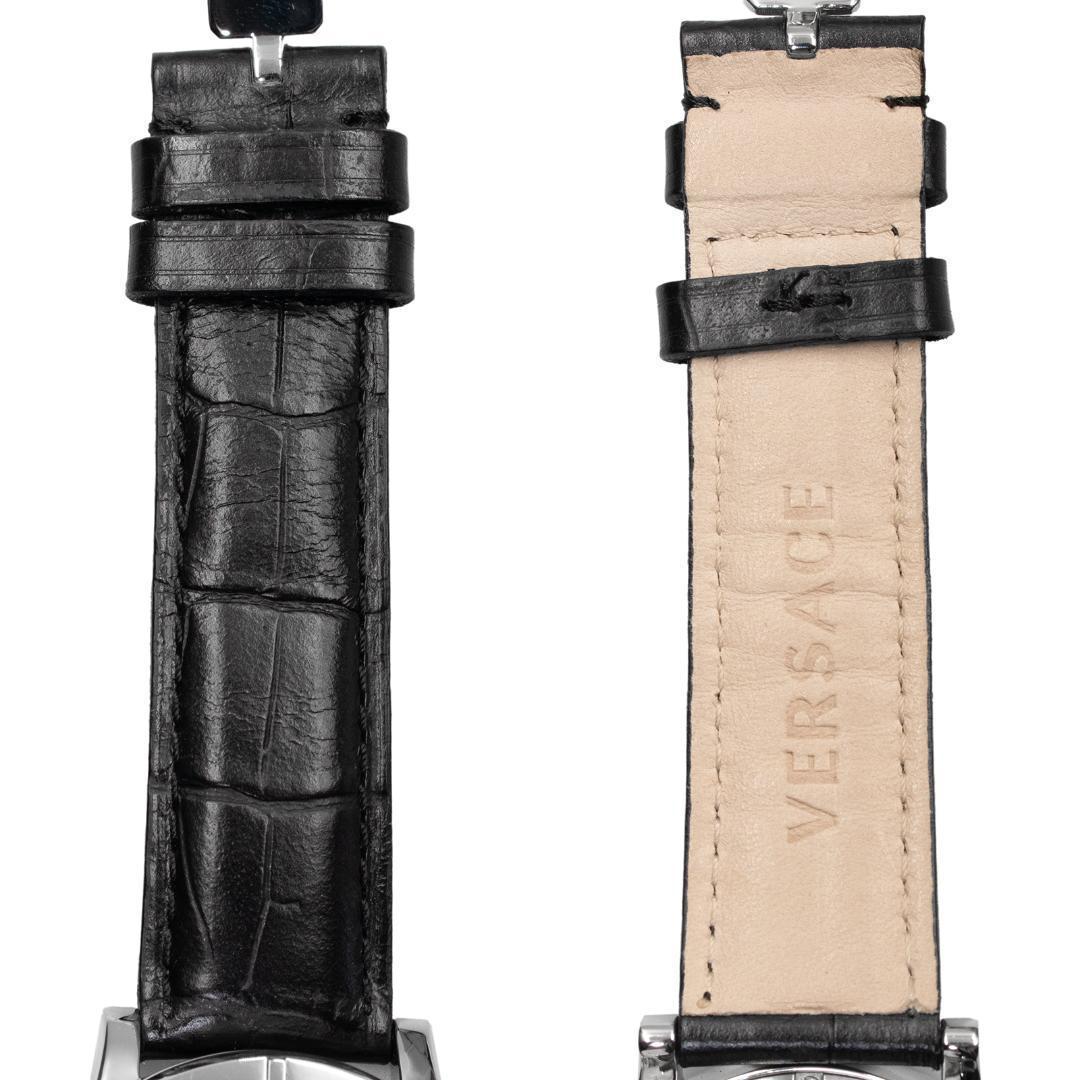 ヴェルサーチェ 腕時計 メンズ レディース 黒 ダイヤ メドゥーサロゴ 革ベルト