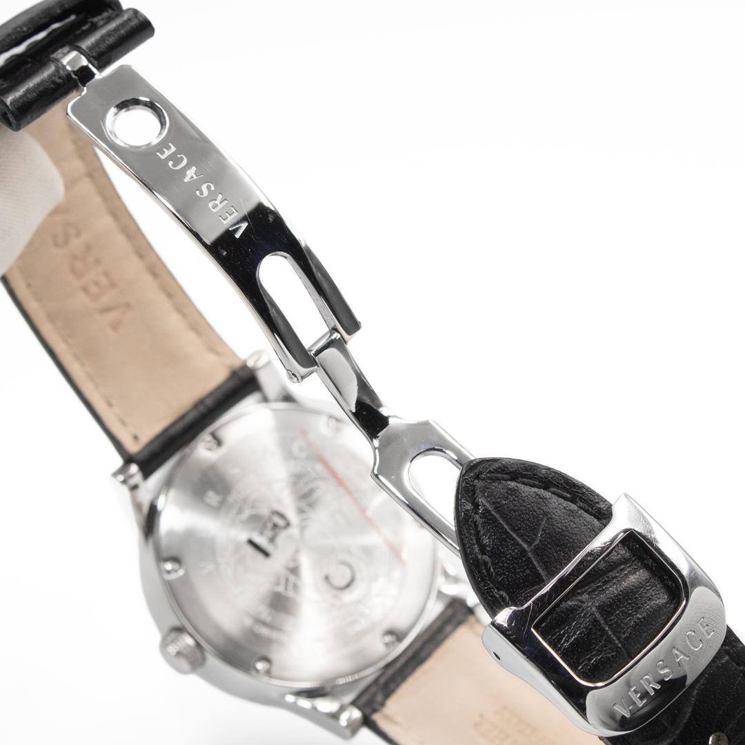 ヴェルサーチェ 腕時計 メンズ レディース 黒 ダイヤ メドゥーサロゴ 革ベルト