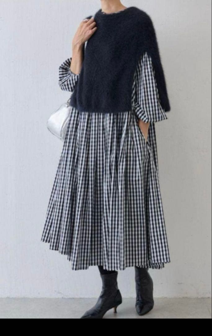 beardsley大人かわいいストライプ柄長袖バンドカラーロングワンピサイズ1