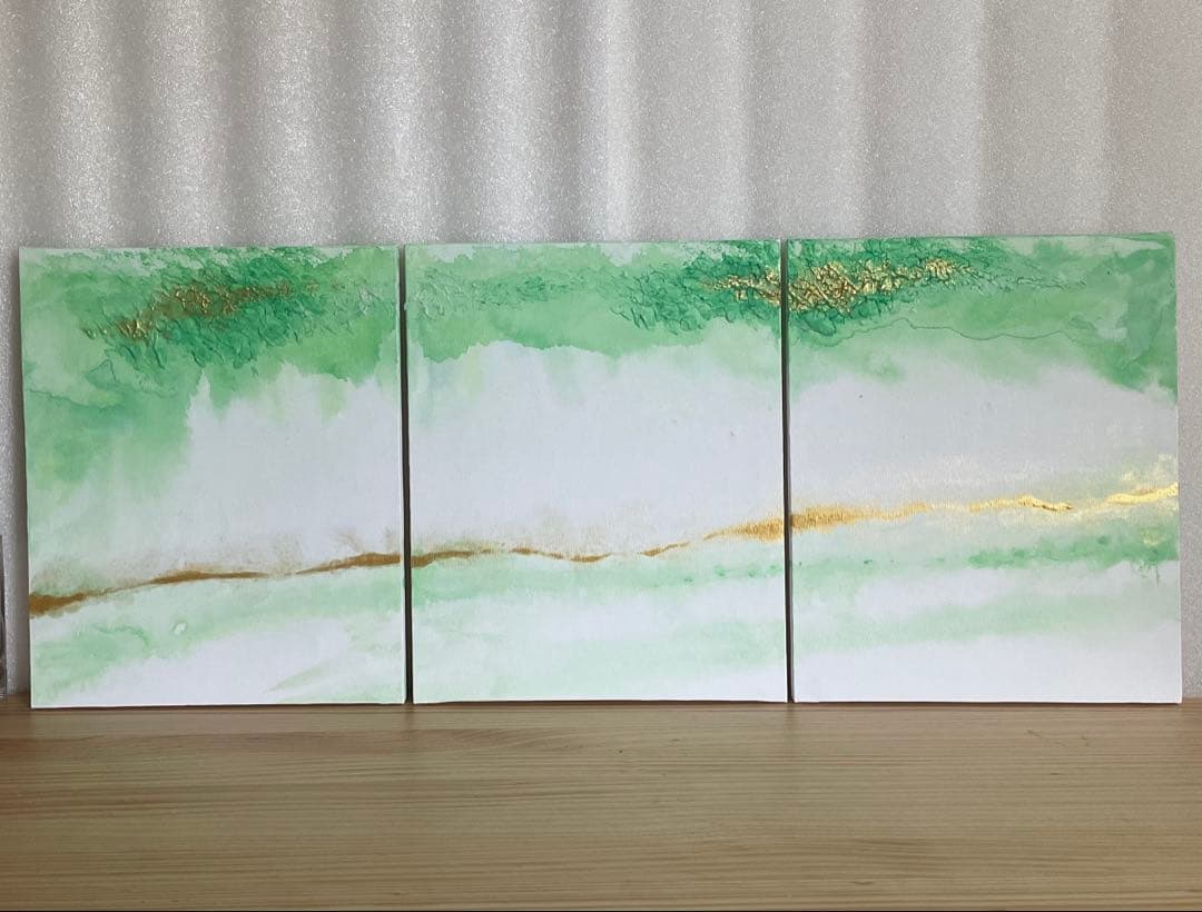 緑の抽象画｜現代アート　絵画　インテリア　ナチュラル　アートパネル　金　壁掛け