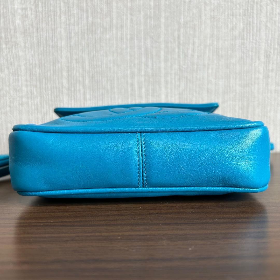 真贋済　CHANEL シャネル ブルー レザー ショルダーバッグ　ココマーク