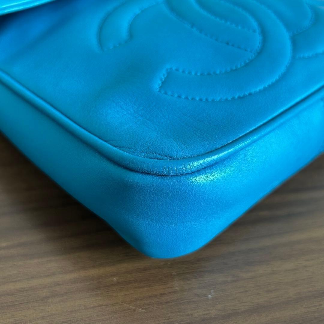 真贋済　CHANEL シャネル ブルー レザー ショルダーバッグ　ココマーク