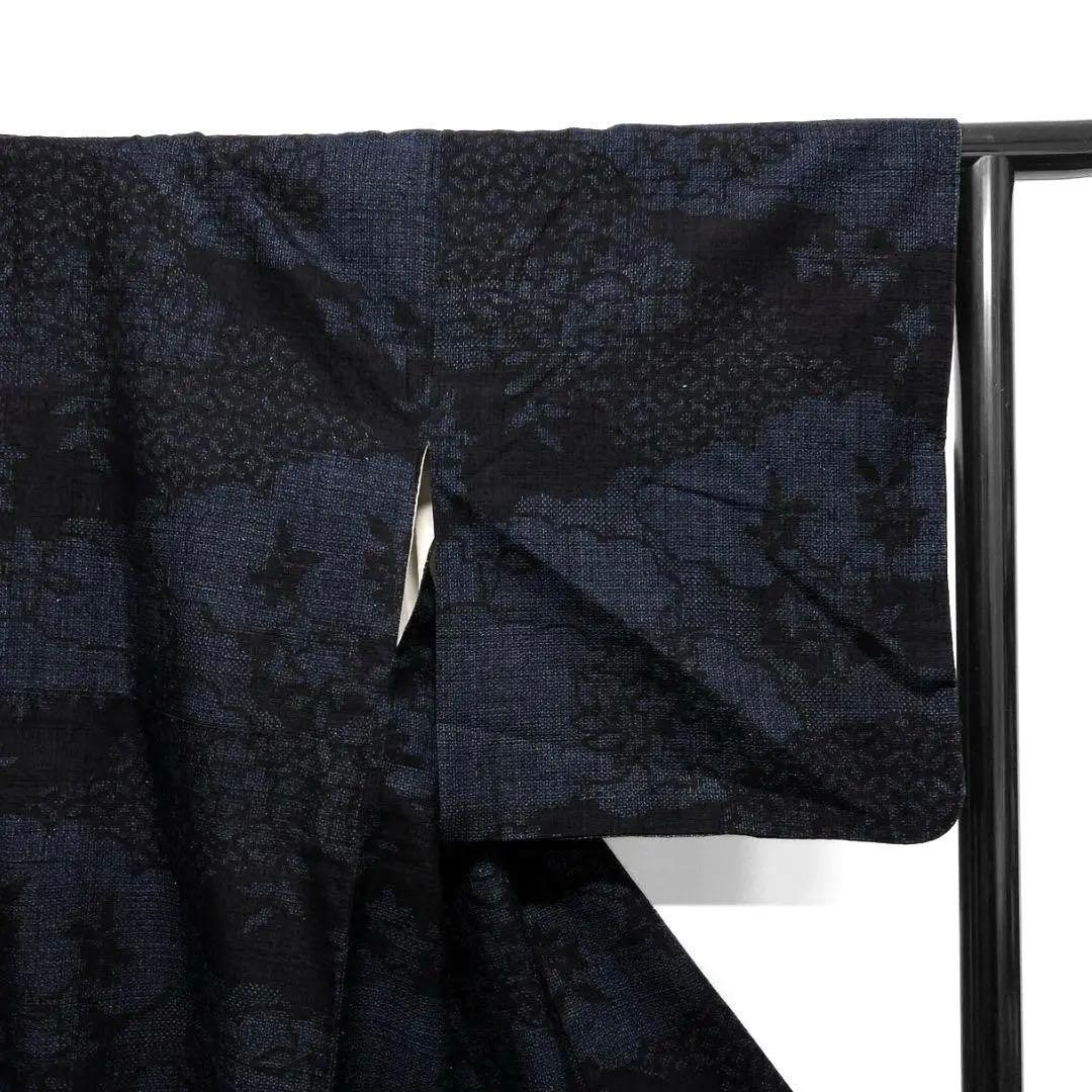 本場結城紬　雲　花模様　七宝　小紋　着物　033a p