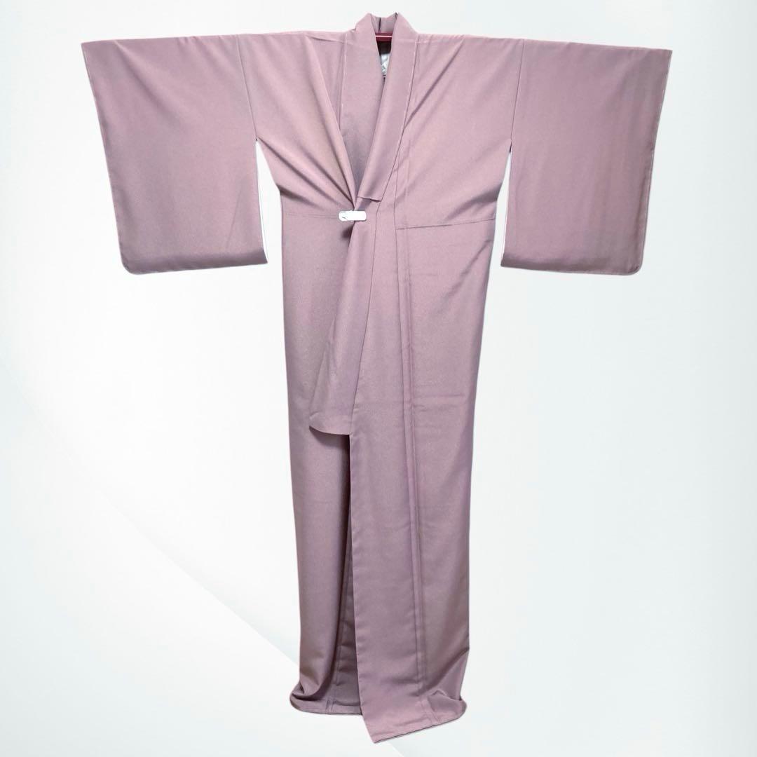 【未使用美品✨】東レシルック　洗える着物　色無地　紅藤色　紋付　手縫い仕立てO1