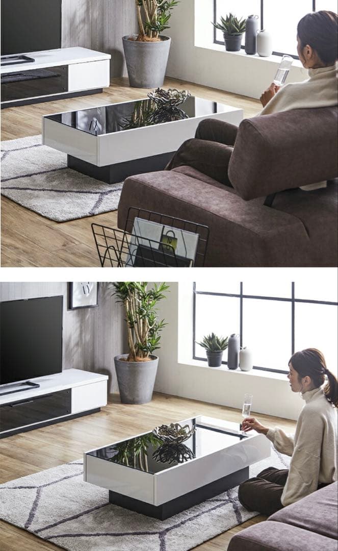 【美品】ガラステーブル モダン 白 完成品 引き出し 鏡面 エレガント 北欧