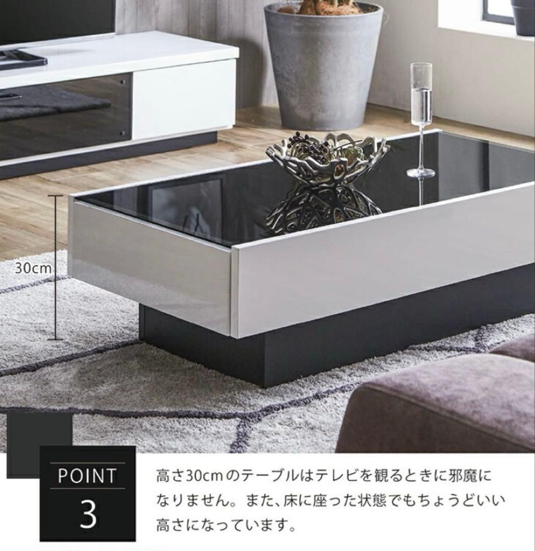 【美品】ガラステーブル モダン 白 完成品 引き出し 鏡面 エレガント 北欧