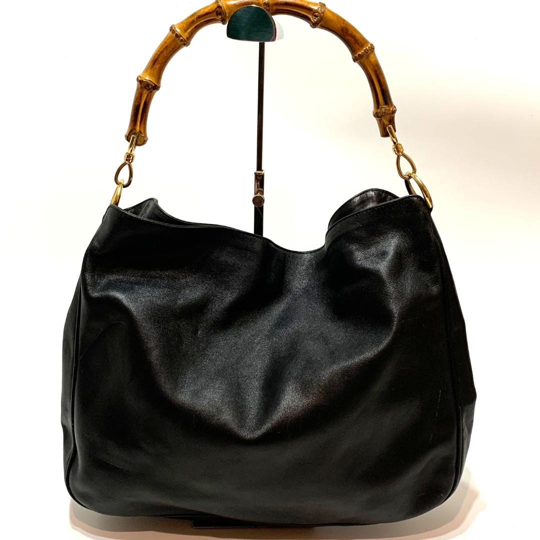 GUCCI グッチ バンブー ブラック レザー ショルダーバッグ