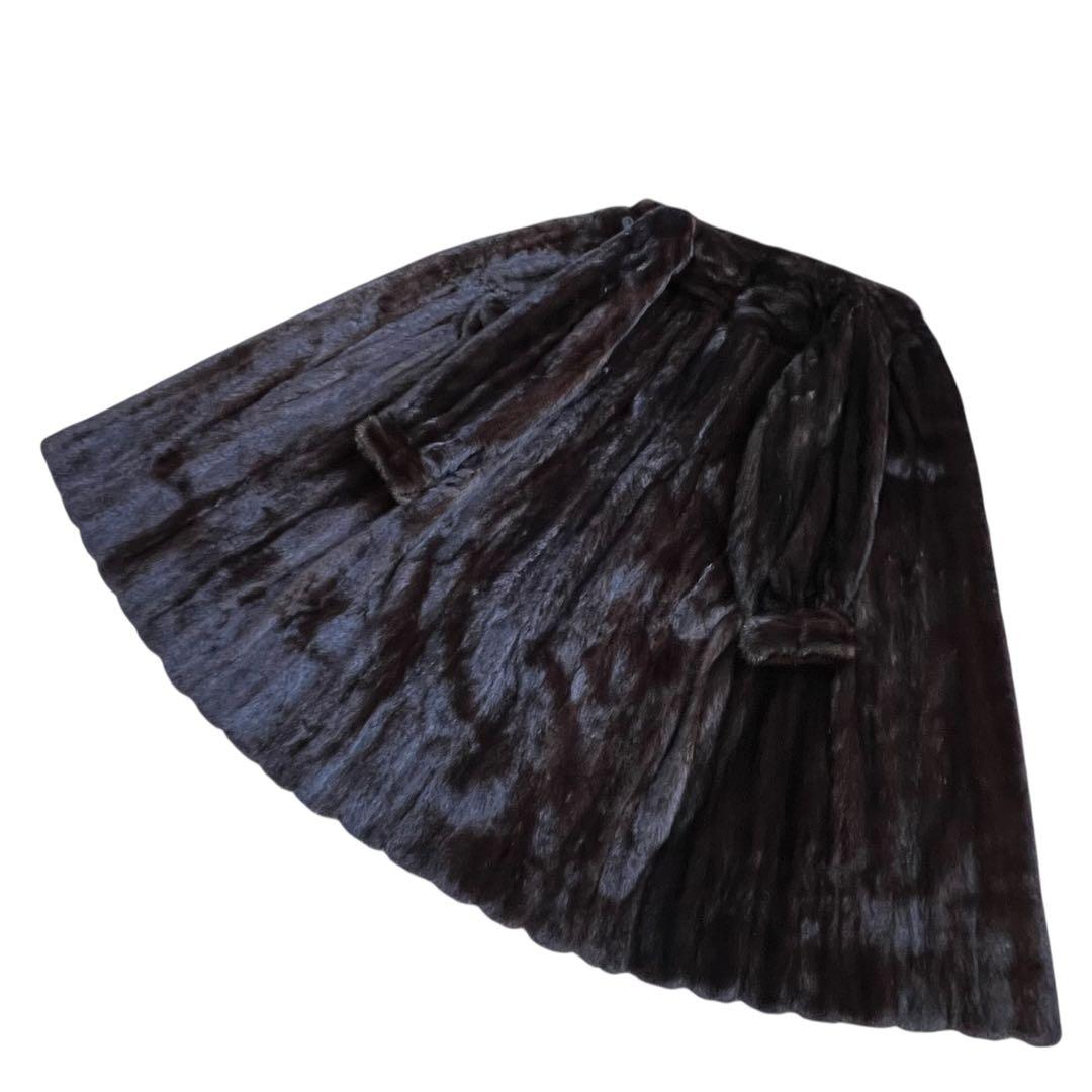 着丈110cm ダークミンク リアルファーコート 毛皮 ロング丈 艶◎ L相当