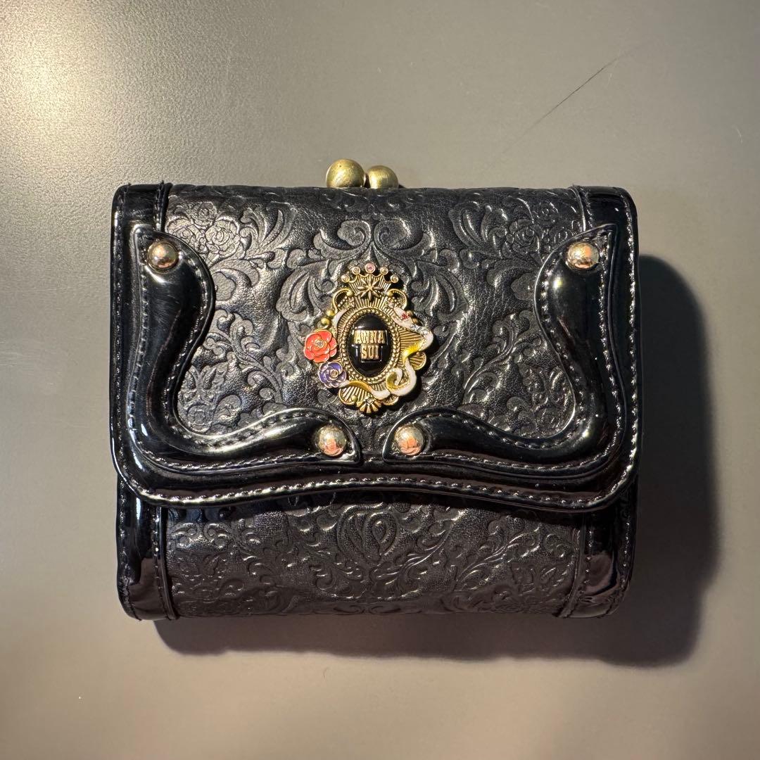 ANNA SUI 財布 蛇 セルパン 黒 がま口 三つ折り