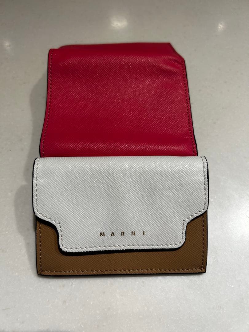 MARNI 三つ折り財布 ホワイト/ブラウン/ピンク
