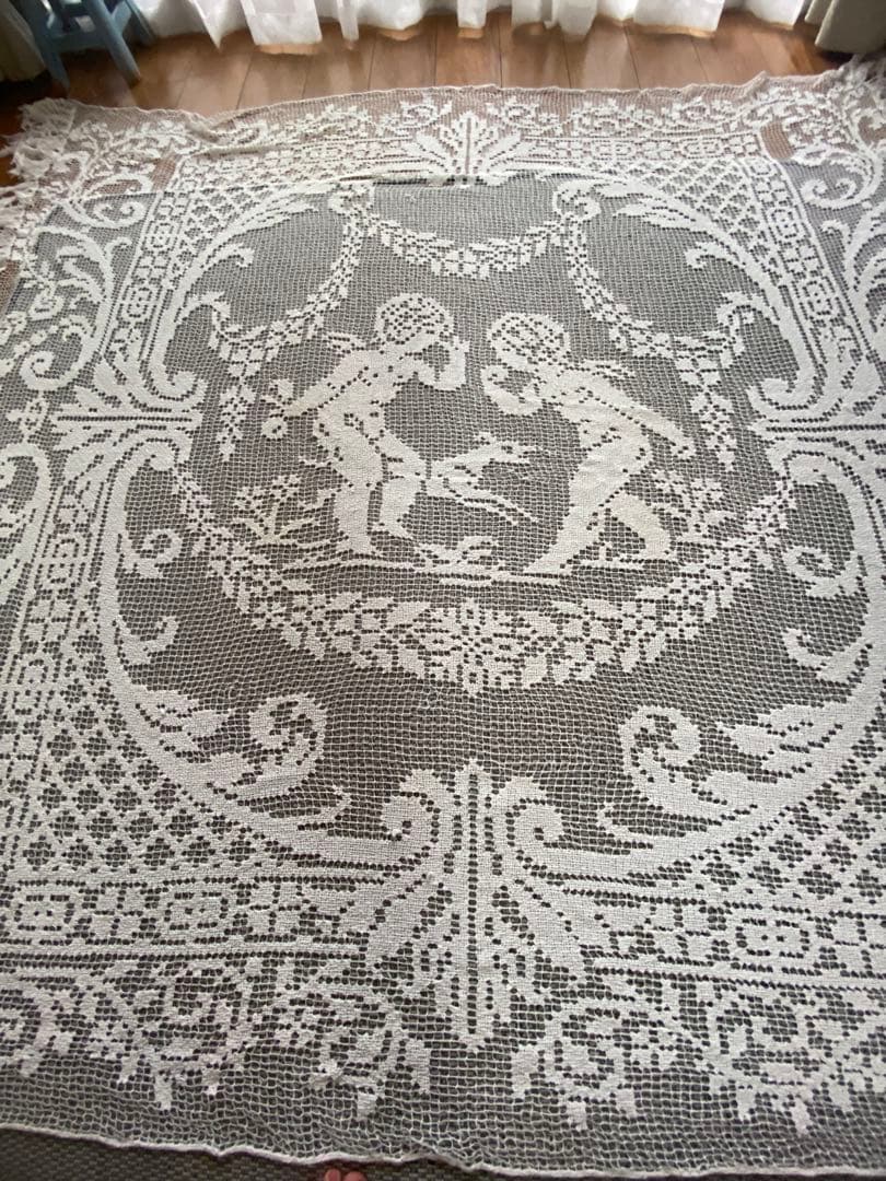 アンティーク　レース　フィレレース　天使　フランス