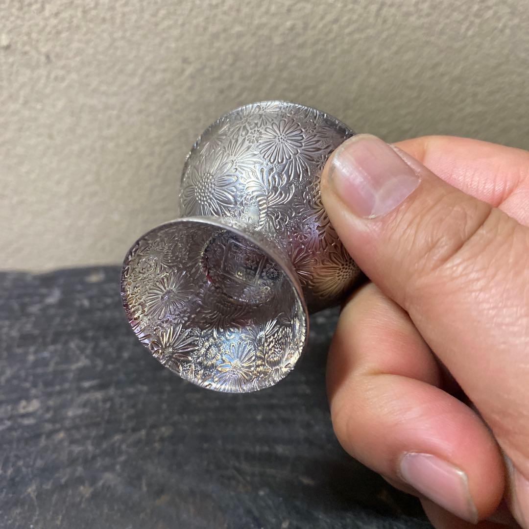 純銀製 花模様 盃 共箱木箱付き　52g