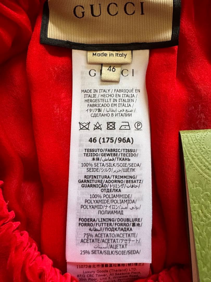 新品未使用！GUCCI グッチ　シルクシフォンレッドドレス 46 格安早い者勝ち