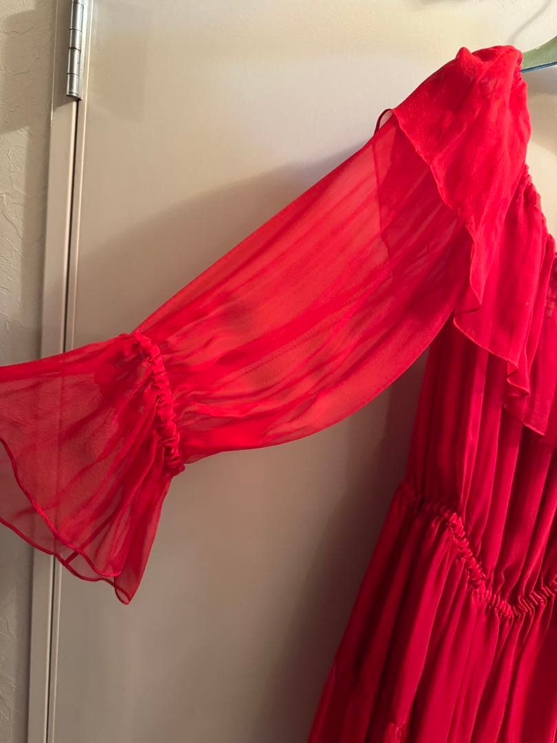 新品未使用！GUCCI グッチ　シルクシフォンレッドドレス 46 格安早い者勝ち