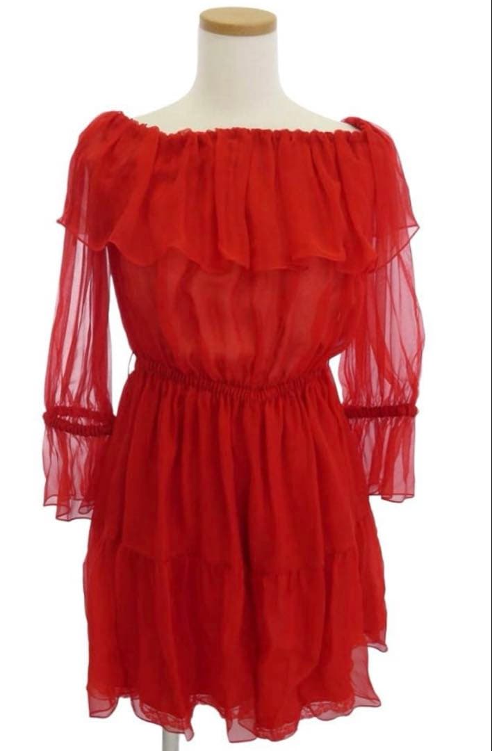 新品未使用！GUCCI グッチ　シルクシフォンレッドドレス 46 格安早い者勝ち