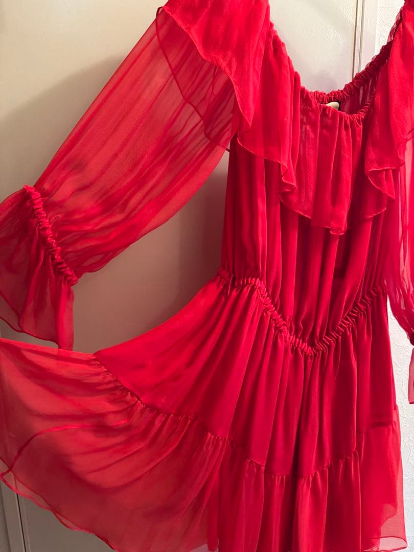 新品未使用！GUCCI グッチ　シルクシフォンレッドドレス 46 格安早い者勝ち