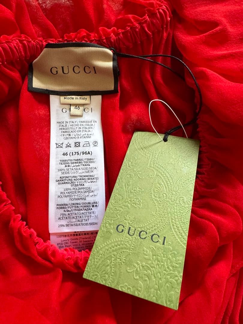 新品未使用！GUCCI グッチ　シルクシフォンレッドドレス 46 格安早い者勝ち