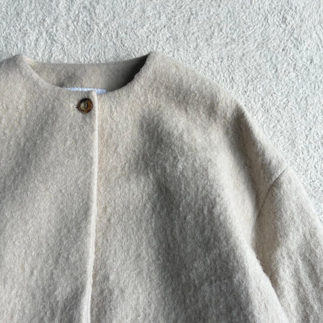 極美品 シンプリシテェ 24AW ブークレーノーカラーミドルコート ふんわり