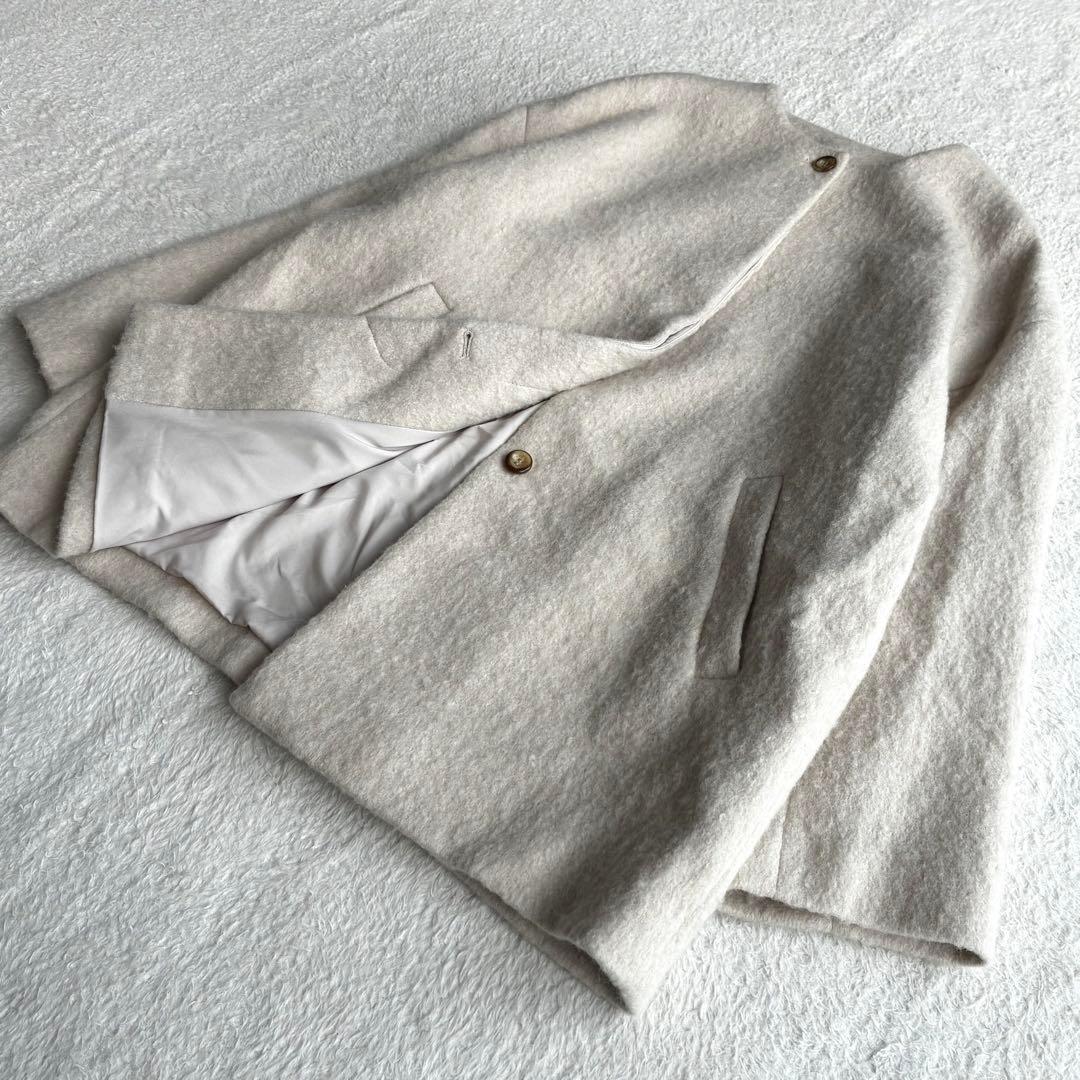 極美品 シンプリシテェ 24AW ブークレーノーカラーミドルコート ふんわり