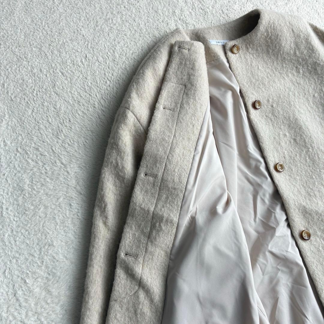 極美品 シンプリシテェ 24AW ブークレーノーカラーミドルコート ふんわり