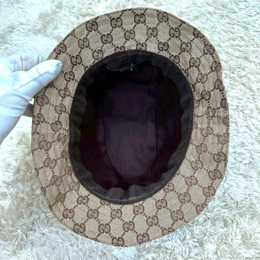 【美品】グッチ 帽子 バケットハット ベージュ キャンバス シェリーライン