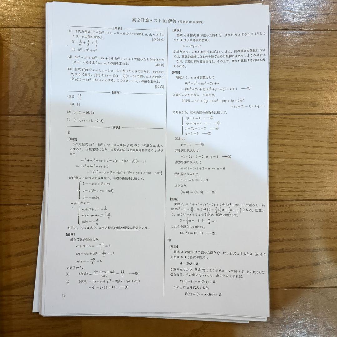鉄緑会 高2 数学　授業冊子　プリント