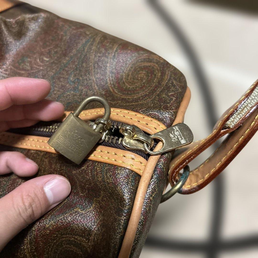 90s ETRO ブラウンレザー ボストンバッグ 2way レザー ペイズリー柄