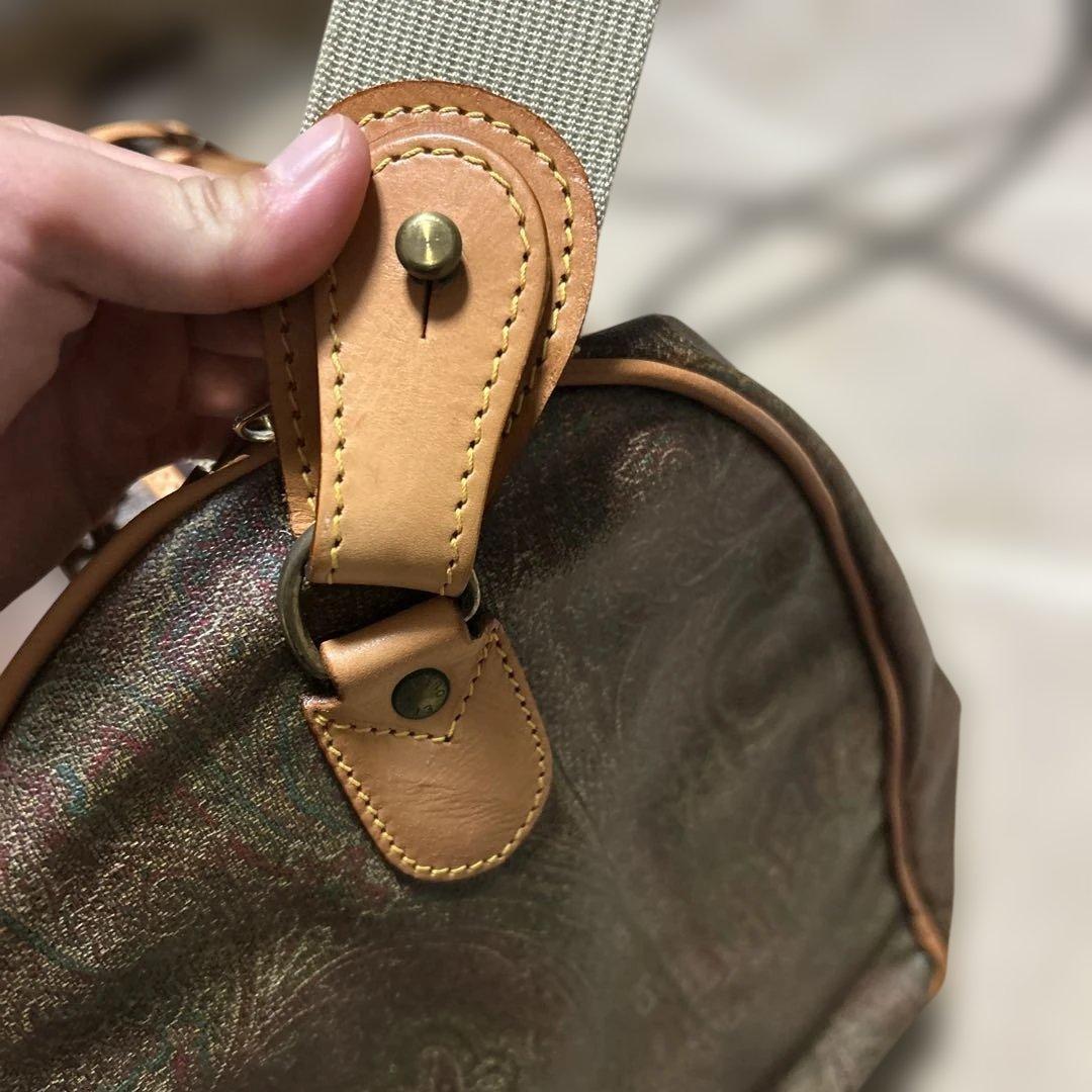 90s ETRO ブラウンレザー ボストンバッグ 2way レザー ペイズリー柄