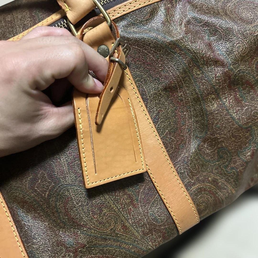 90s ETRO ブラウンレザー ボストンバッグ 2way レザー ペイズリー柄