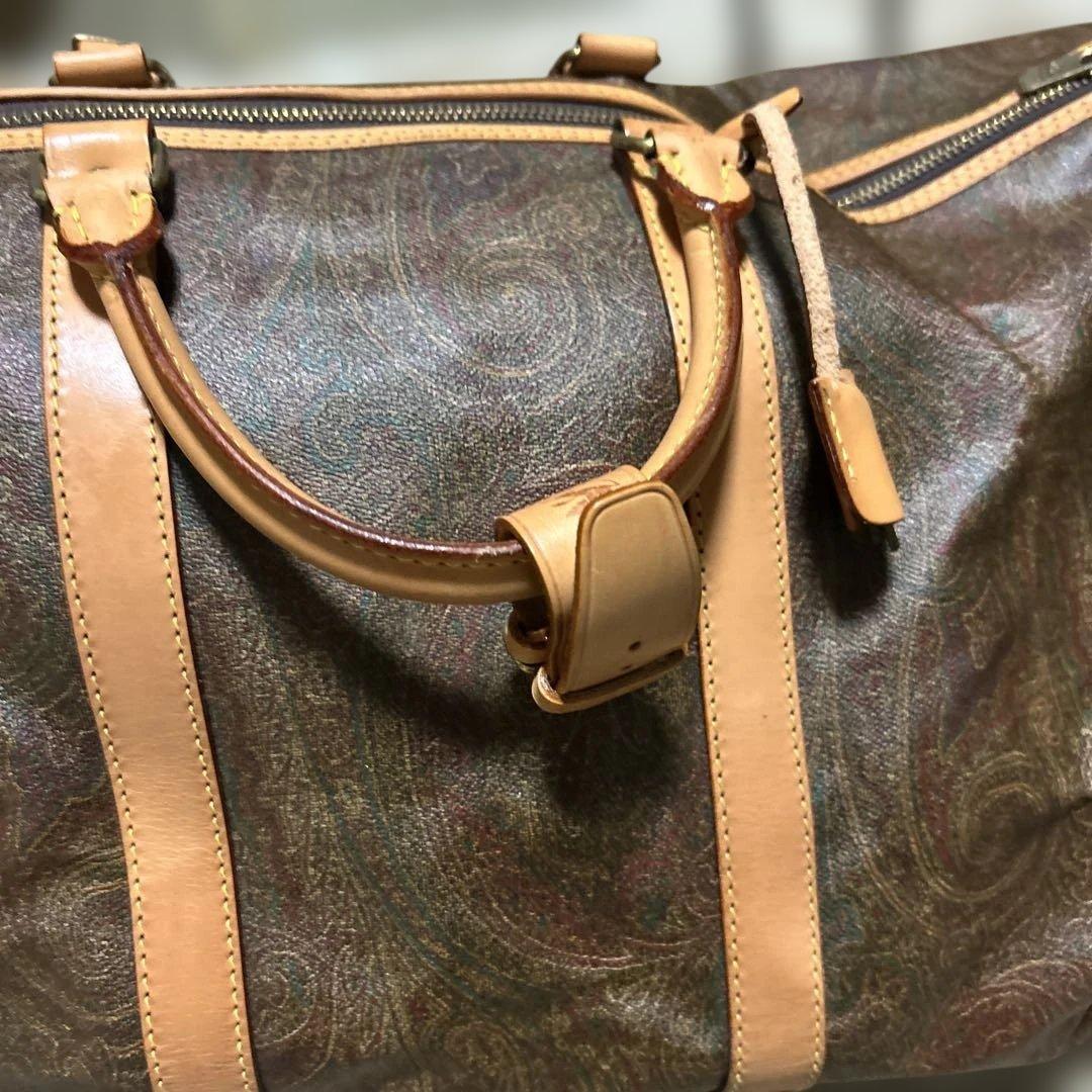 90s ETRO ブラウンレザー ボストンバッグ 2way レザー ペイズリー柄