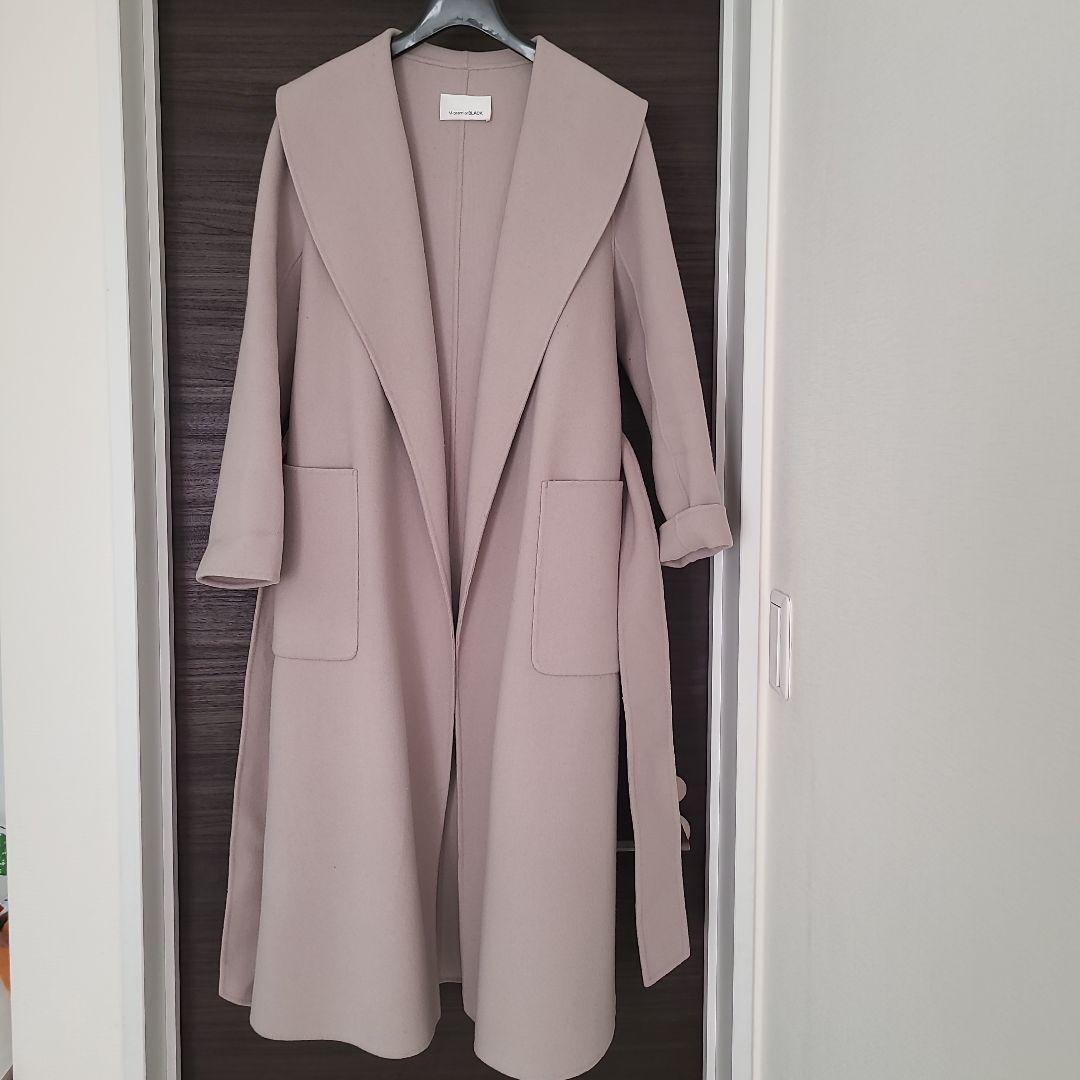 M-premier BLACK ショールカラーリバーベルテッドコート　used