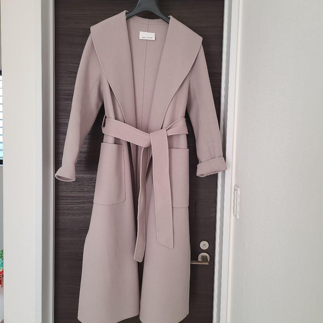 M-premier BLACK ショールカラーリバーベルテッドコート　used