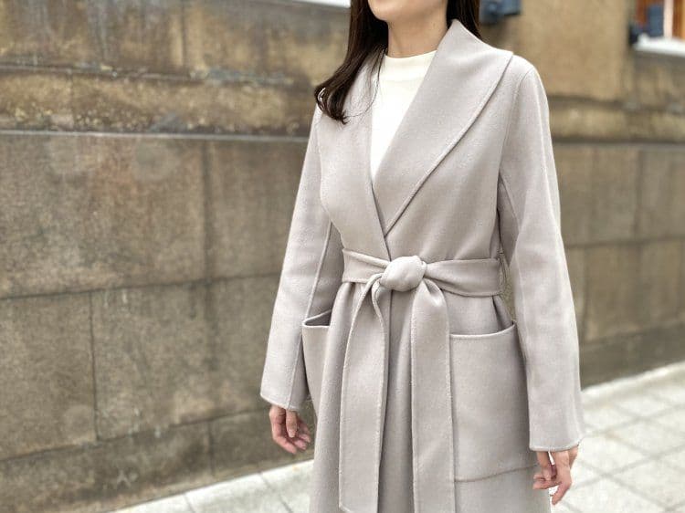 M-premier BLACK ショールカラーリバーベルテッドコート　used