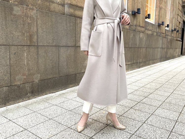 M-premier BLACK ショールカラーリバーベルテッドコート　used