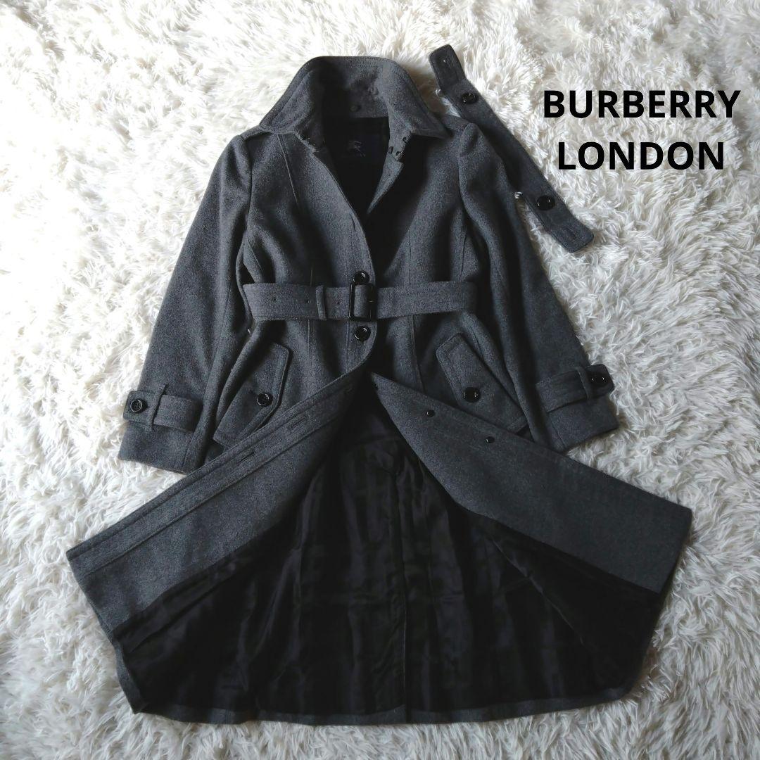 美品✨バーバリーロンドン　カシミヤロングコート　シャドウチェック　ベルト2WAY