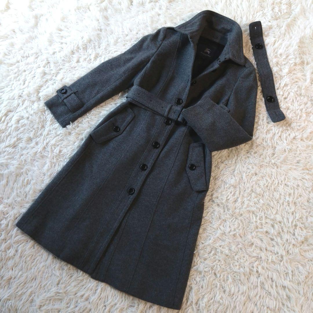 美品✨バーバリーロンドン　カシミヤロングコート　シャドウチェック　ベルト2WAY