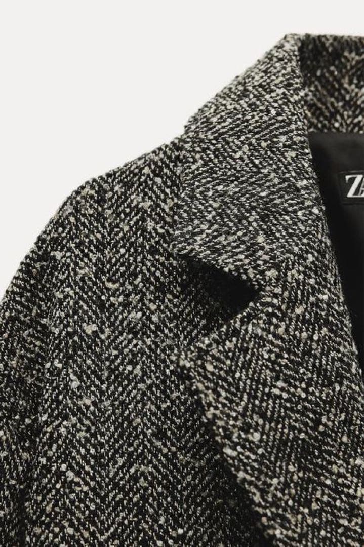 ★新品★ZARA ヘリンボーン柄ドロップショルダーコート