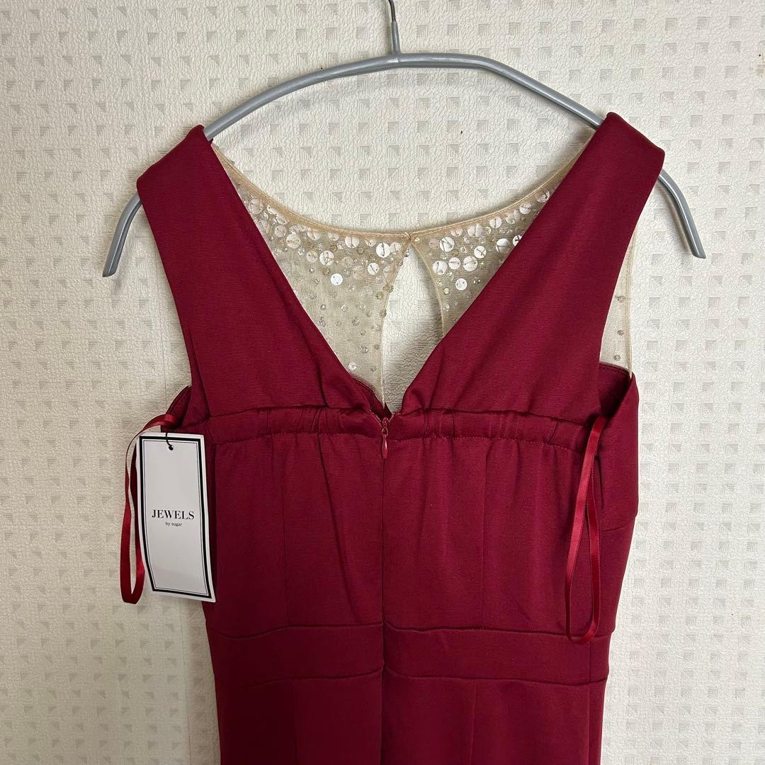 【新品】ジュエルズ ビジュー ロングドレス 赤 S