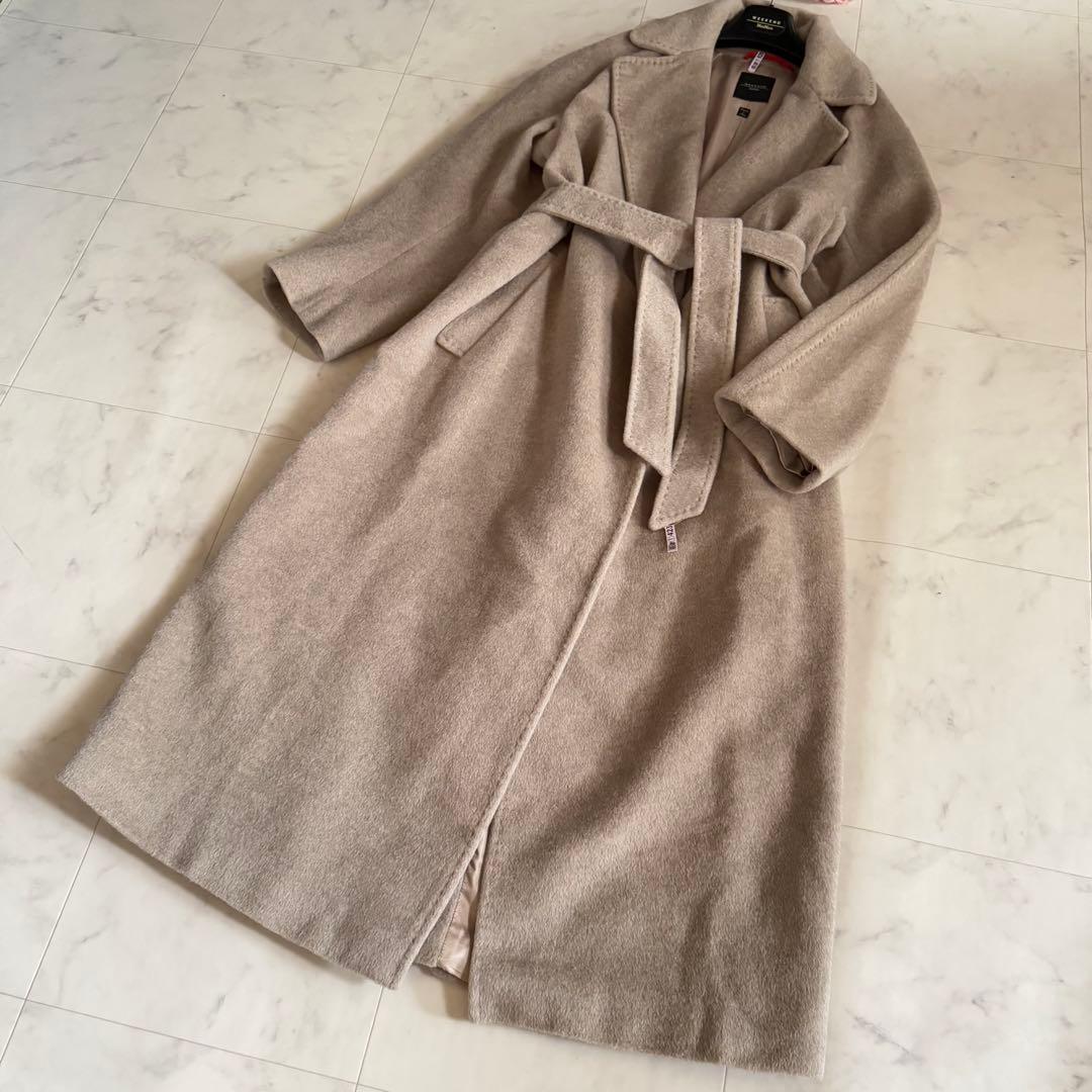 極美品★マックスマーラ アルパカシャギー ベルテッドコート スーパーロング 44