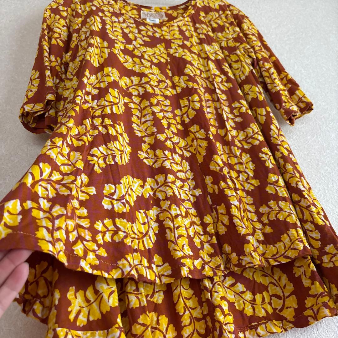 NOANOA半袖チュニック M ブラウン/イエロー