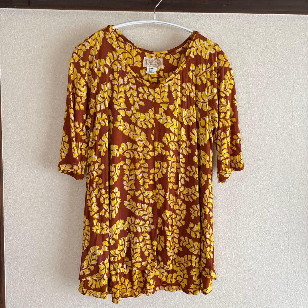 NOANOA半袖チュニック M ブラウン/イエロー