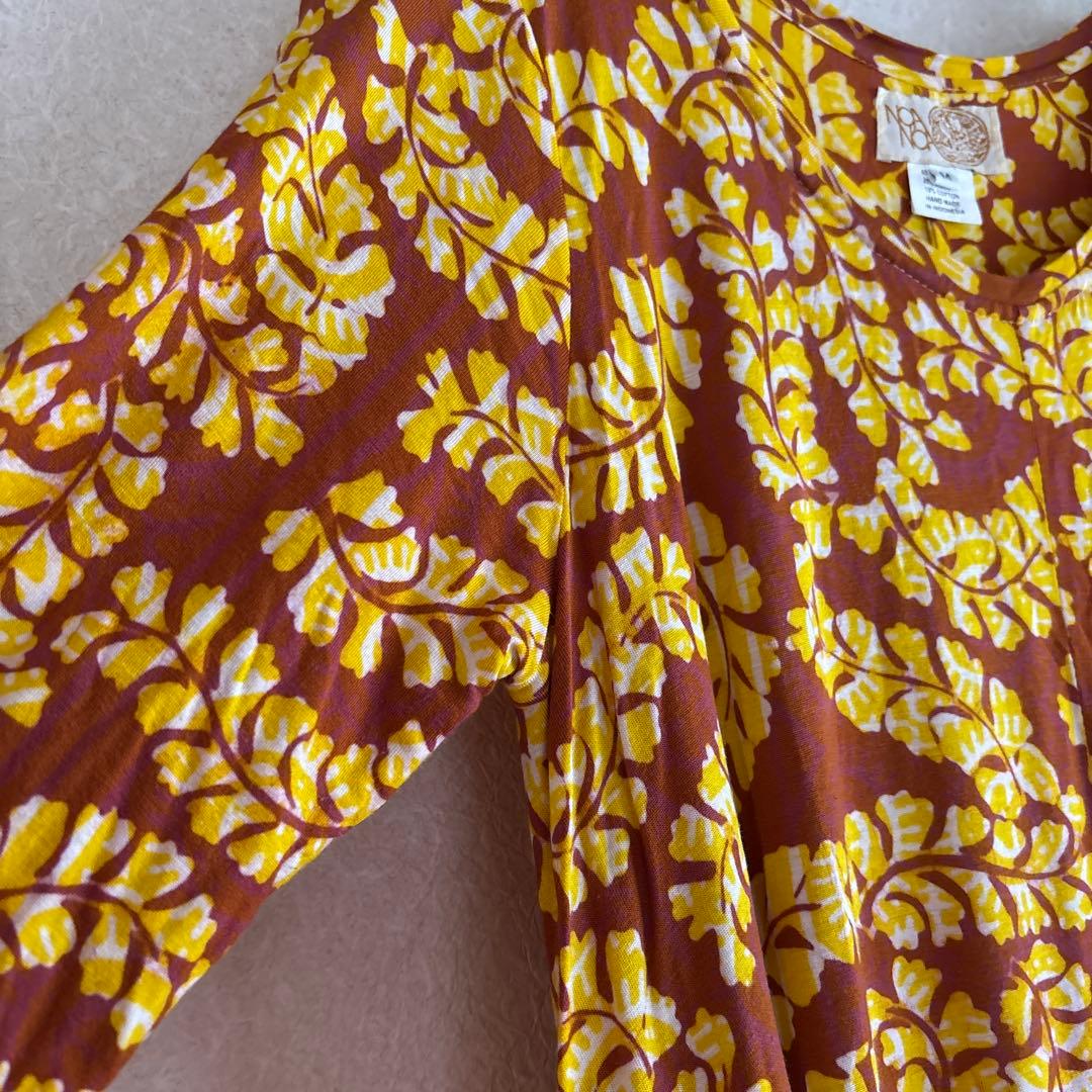 NOANOA半袖チュニック M ブラウン/イエロー