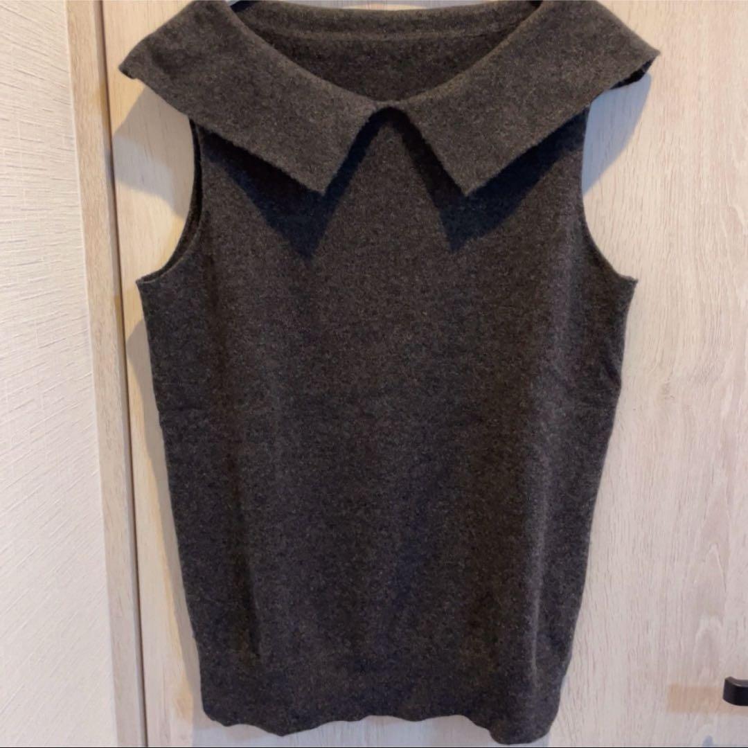 【美品】シーマリー　カシミヤ襟付きニットベスト　ジレ　グレー