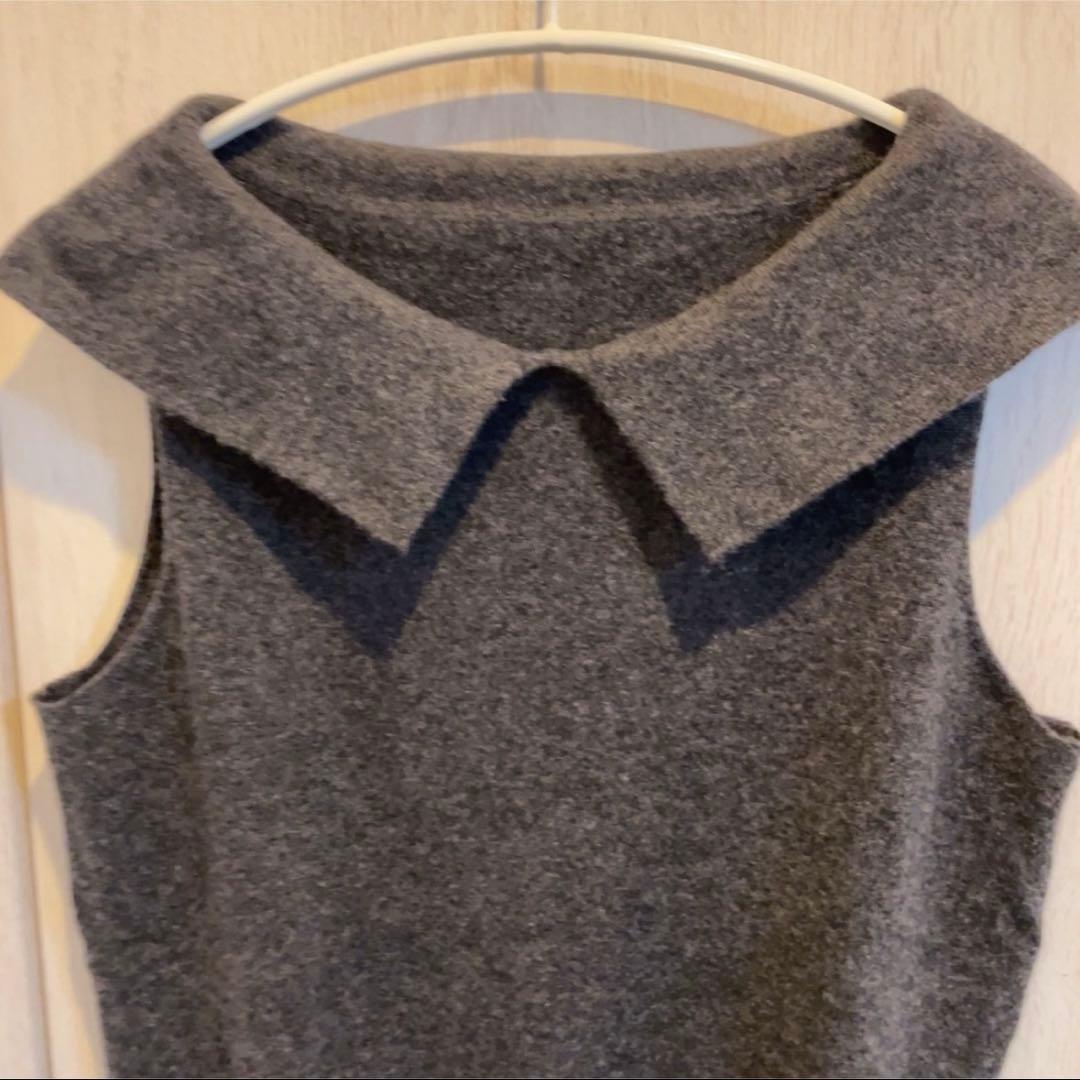 【美品】シーマリー　カシミヤ襟付きニットベスト　ジレ　グレー