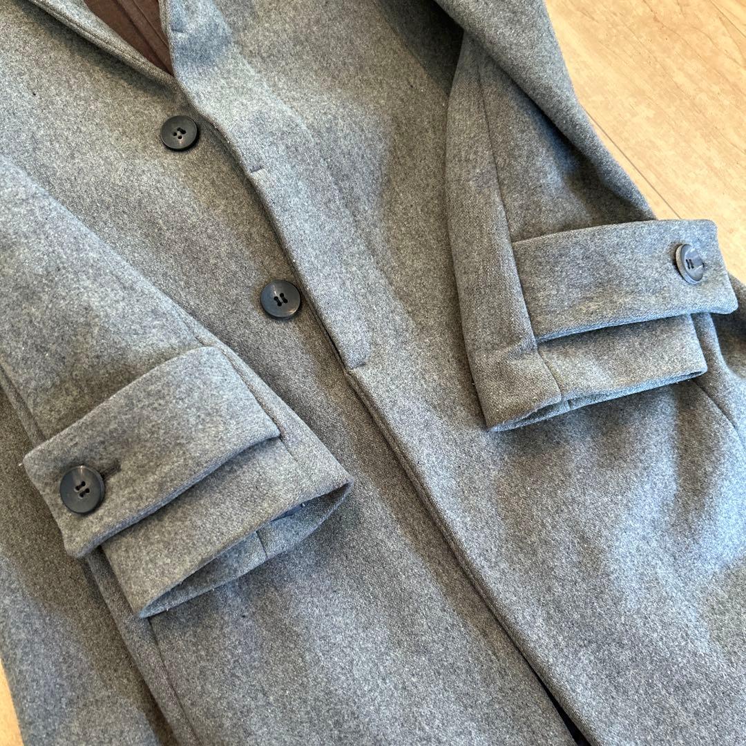 【定価6万円】グレー ウール混紡 シングルブレスト コート　肉厚生地　冬用