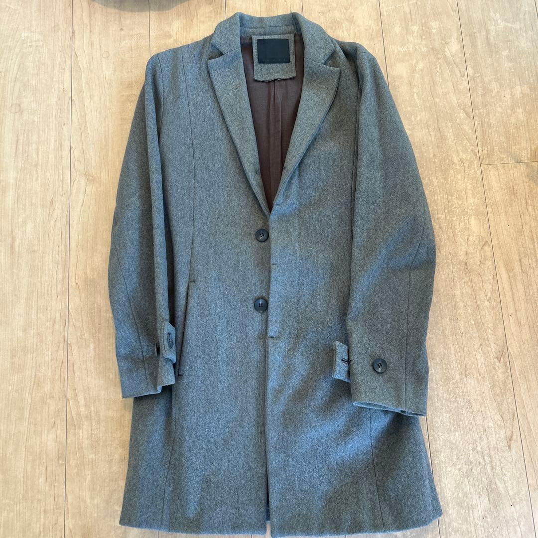 【定価6万円】グレー ウール混紡 シングルブレスト コート　肉厚生地　冬用